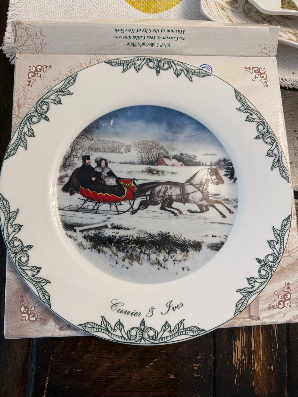 Currier & Ives Collector's "Road Winter" Sleigh Scene Plate - Red Sleigh